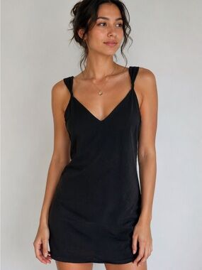Amanda Uprichard Black Satin Mini Dress